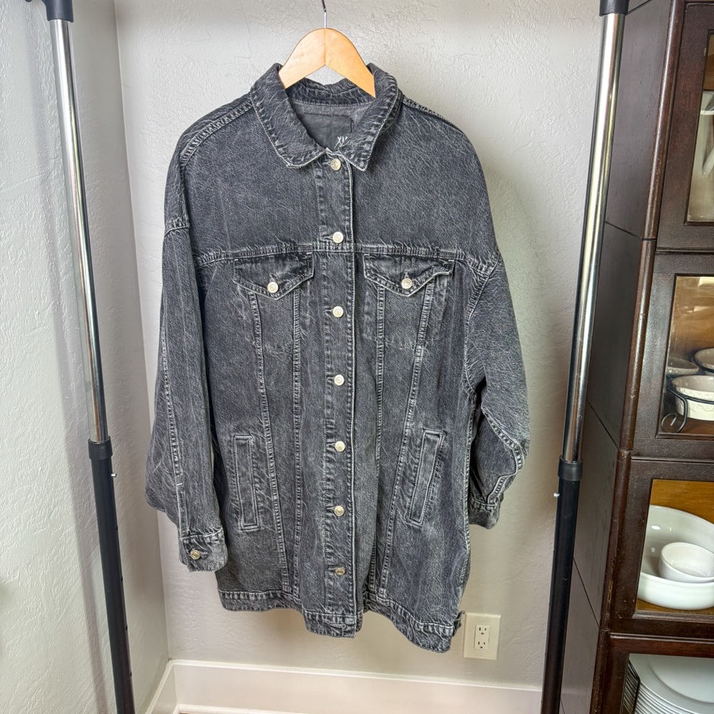 American Eagle Black Denim Trucker Jean Jacket Oversized 100% Cotton Size XL